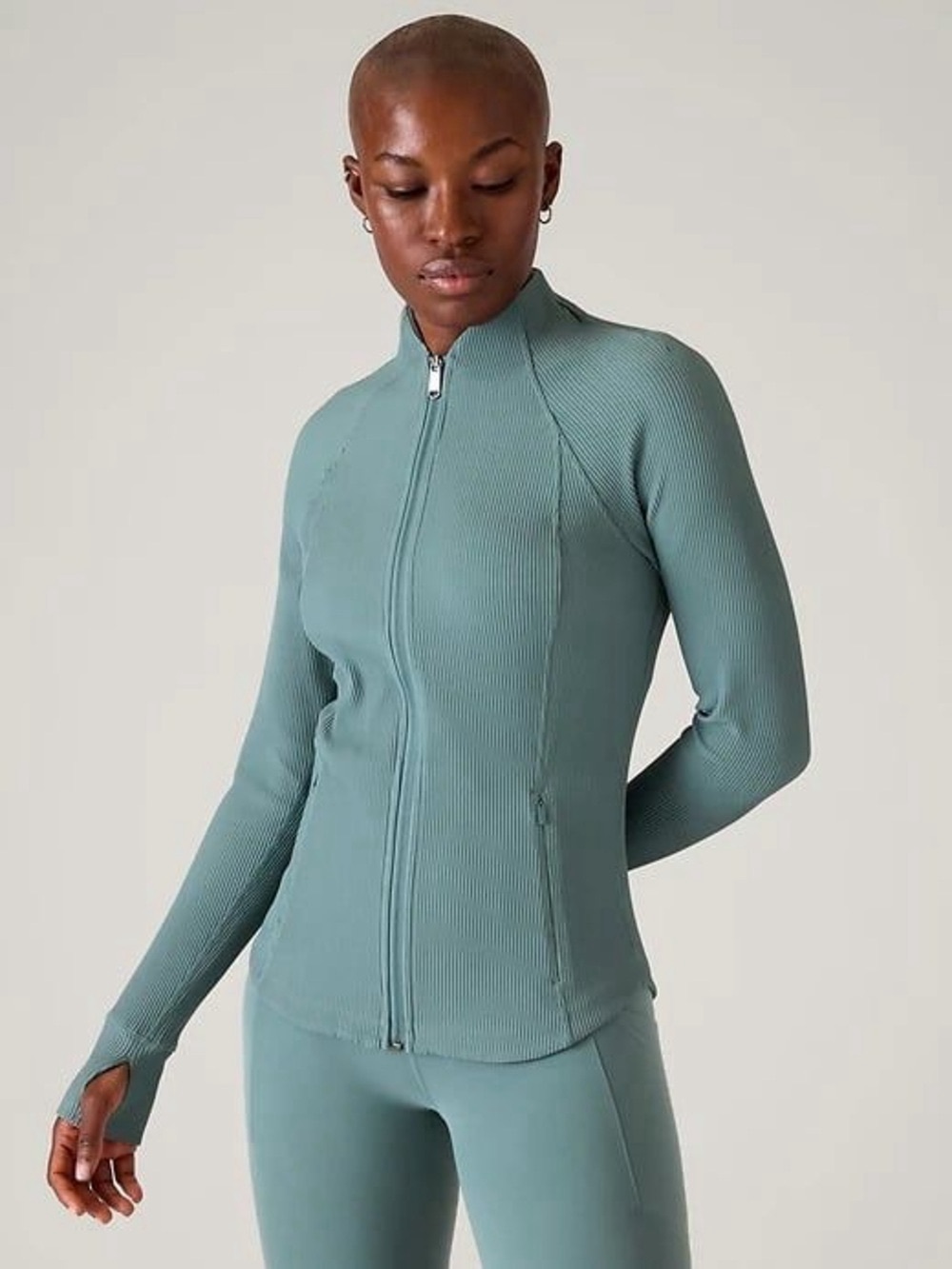 Athleta salutation ribbed jacket in green/sage color - Picture 7 of 7